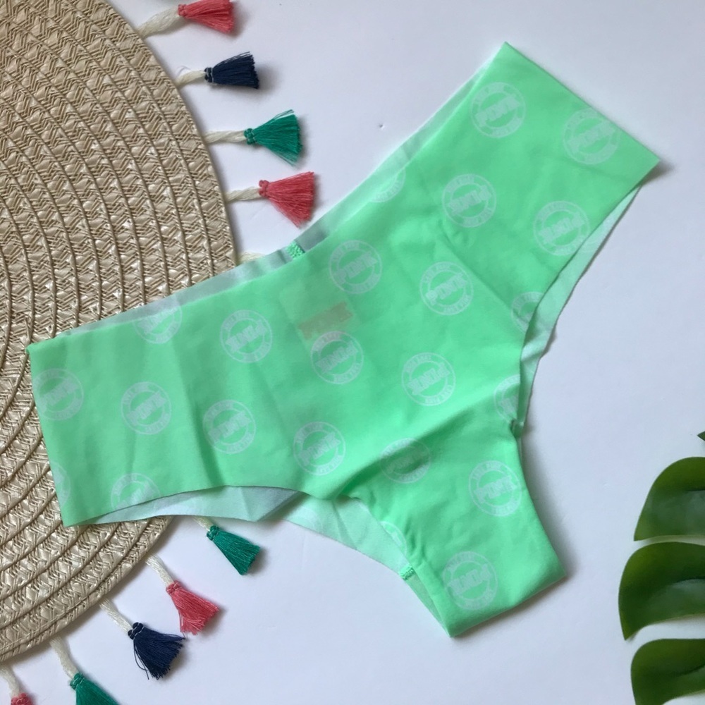 Victoria’s Secret PINK No Show Cheekster Panty Got A Mint Laurel Logo NEW